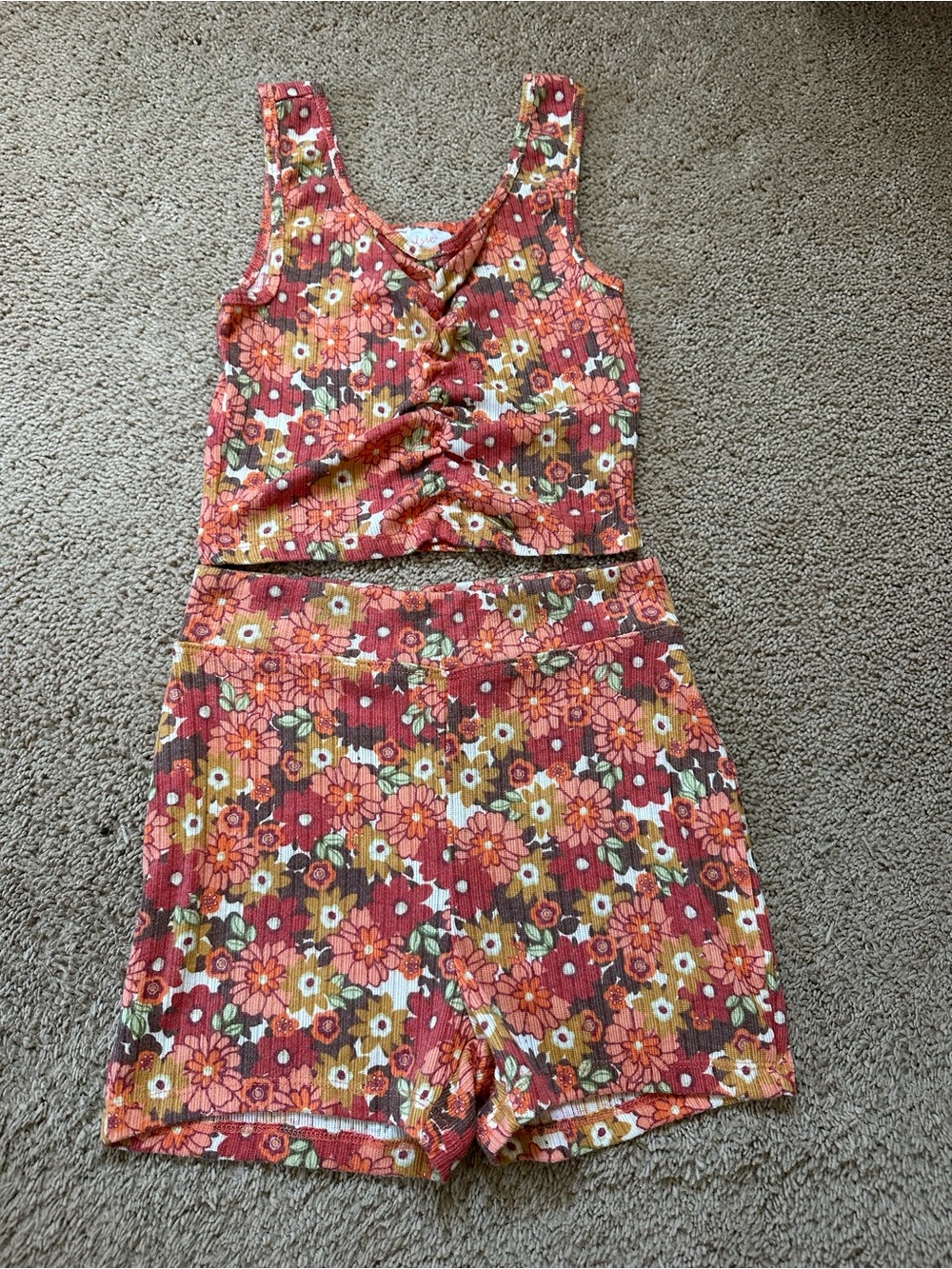 Floral Ribbed Tank & Shorts Set.